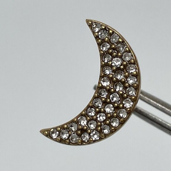 J. Crew Pavé Crystal Moon Stud Earrings Celestial Boho Dainty Gold Tone Crescent - Picture 3 of 8